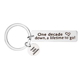Guqqeuc 10 Year Anniversary Keyring Gifts for Husband Wife Anniversary Wedding Gifts for Couple One Decade Down A Life Time To Go Keyring Gift for Husband Wife Birthday Christmas Gifts for Women Men