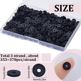 SUNNYCLUE 1 Box 1000Pcs+ Black Clay Beads Heishi Beads Bulk 6mm Polymer Clay Beads Round Disc Clay Polymer Beads Spacer Loose Beads for Jewellery Making DIY Bracelets Necklaces Craft Gift Supplies