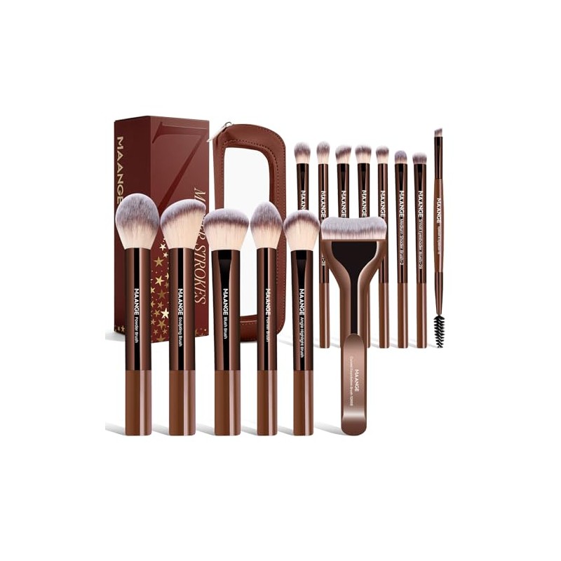 MAANGE Set de Brochas para Maquillaje de Aluminio, 14Pcs Brochas