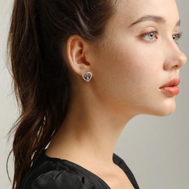 Penguin Heart Stud Earrings for Women Girls Huggie Heart Cubic Zirconia Blue Birthstone Studs Earrings Cute Double Animal Friendship Valentines Statement Hypoallergenic Birthday Jewelry Gifts