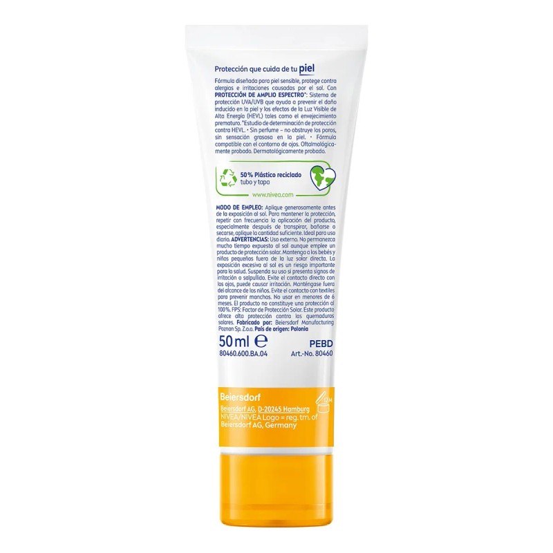 Protector Solar Facial Piel Sensible Nivea Sun Protección Contra Alergias