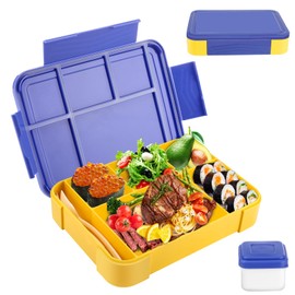 Litimkat Brotdose Kinder mit Fächern,1330 ml auslaufsichere Lunchbox, geeignet für Schule,Picknick,Reise-Lunchbox,geeignet für Erwachsene, Mädchen & Jungen, mikrowellen-/spülmaschinenfest(Blau)