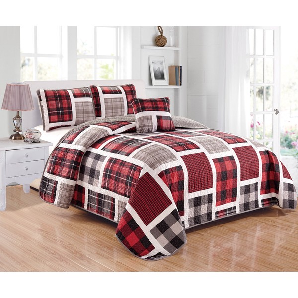 Mk Collection 3pc Twin Size Reversible Quilted Bedspread Coverlet Set