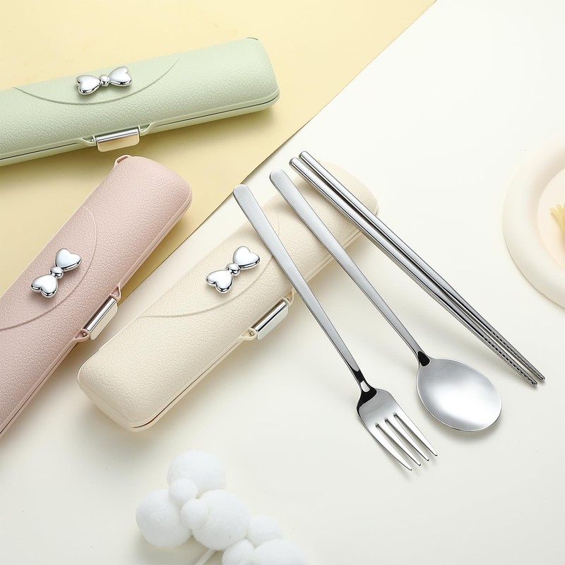 DEVICO Travel Silverware Set with Case, Portable Lunch Utensils Set