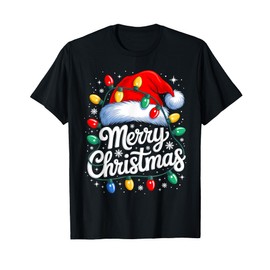 Merry Christmas Lights Red Santa Hat Xmas Family Men Women T-Shirt