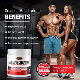 German Creatine German Creatine - Pure Creapure Micronized Creatine Monohydrate Powder, Promotes Muscle Growth, Increase Muscle Mass, Enhance Strength, 99.99% Purity, 3rd Party Tested, 270g (54 Servings)