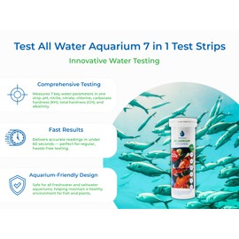 TEST ALL WATER - Aquarium 7 in 1 Test Strips | 50 Strips per Pack | Test pH, Nitrite, Nitrate, Hardness, Chlorine | For Freshwater & Saltwater | Accurate & Easy Testing