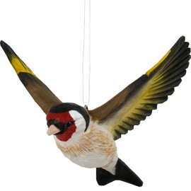 WILDLIFEGARDEN Wildlife Garden WG4442 DecoBird Flying Goldfinch - Hand Carved Decorative Wooden Bird - Flying Birds