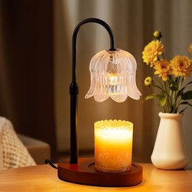 Candle Warmer Lamp with Timer: Adjustable Dimmable Height Adjustable - Flower Shape Wax Lamp Jar Candles Modern Home Decor Table Lights Glass Lampshade - Bedroom Decor