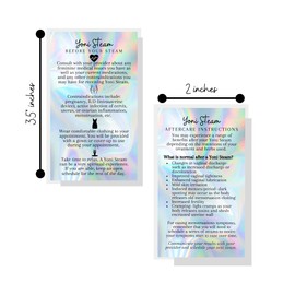Yoni Steam Pre/Post Steam Care Instruction Cards | 50 Pack | 2x3.5” inch Business Card Size | Non-Reflective Matte Rainbow Holographic Look Design
