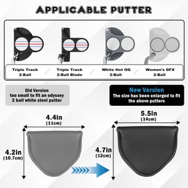 Big Teeth Golf Mallet Putter Headcover Magnetic Fits Odyssey 2-Ball Series Club PU Leather Black Improved version