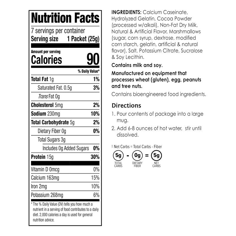 BariWise Protein Hot Chocolate with Marshmallows, Hot Cocoa, Low Sugar,