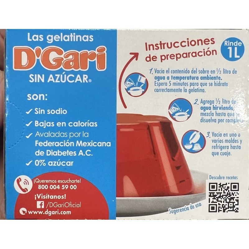 D'Gari 3 D'GARI Gelatin Dessert Sugar Free Strawberry. Gelatina Light