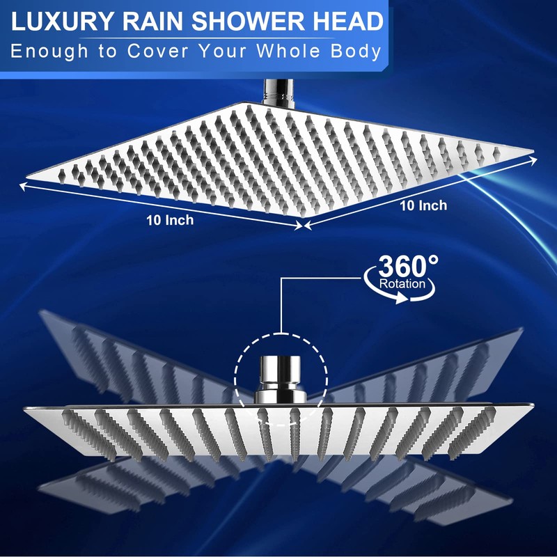 Aiscsc Rain Shower Head - 10 Inch High Pressure Shower