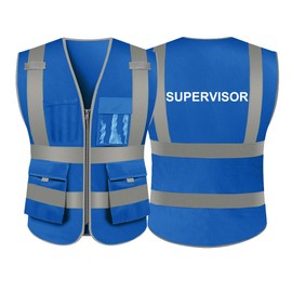TOPTIE Supervisor Safety Vest, 9 Pockets High Visibility Reflective Vest-Blue-XL