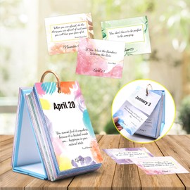 FindFunFine Motivational Inspirational Daily Calendar Watercolor Flip Calendar Office Supplies Decoration Desk Accessories Flip Desktop Calendar Positive Affirmation Cards Birthday Gifts 366 Pages