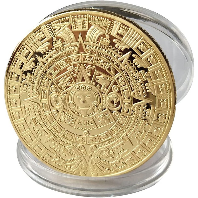 URUON Mayan Civilization Aztec Calendar Coin Metal Commemorative Art Coin