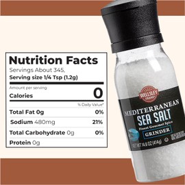 Wellsley Farms Mediterranean Sea Salt Grinder - Non-GMO, Kosher Salt Coarse - Built-In Grinder for Fresh Sea Salt - Mediterranean Seasoning Ideal for Cooking, Grilling, Baking & More - 14.6oz (1 Unit)