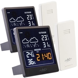 infactory Digital Barometer: Set of 2 Weather Stations with Outdoor Sensor, VA Colour Display, Black (Wireless Weather Stations, Colour Displays, Thermometer Hygrometer Clocks)