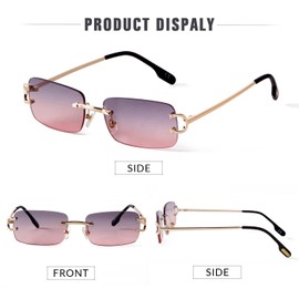 SDINM Rimless Sunglasses for Men Women Fashion Small Narrow Rectangle Sun Glasses Shades 90s Eyewear, Pink