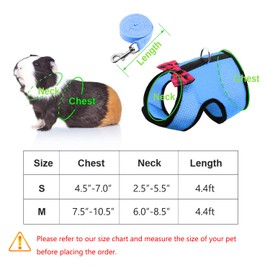 Rypet Guinea Pig Harness and Leash 2 Pieces Soft Mesh Small Pet Harness with Safe Bell, No Pull Comfort Padded Vest for Guinea Pigs, Ferret, Chinchilla and Similar Small Animals
