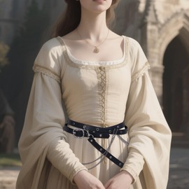 TobWeaL Medieval DIY Pirate Belt, Metal Chain Adjustable Leather, Retro Renaissance Belts for Women Dresses (black-b, a)