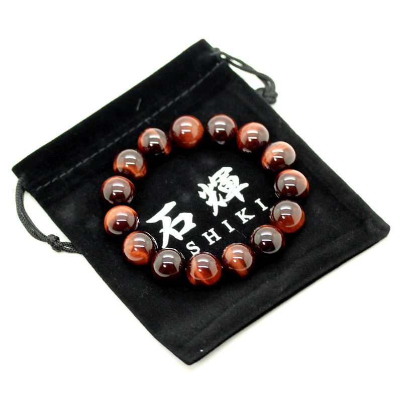 Shikui b462 Red Tiger Eye Bracelet, 0.6 inch (14 mm),