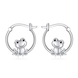 VONALA Animal Creole Earrings 925 Sterling Silver Panda Frog Animal Cuff Hoop Earrings for Women Girls Daughter Children, Sterling Silver