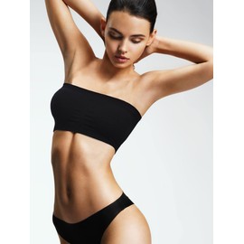 Women Bandeau Bra Padded Strapless Bralette Bra Seamless Bandeau Tube Top(Medium,Black, Dark Green, Brown)