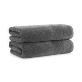 Aston & Arden Aegean Terry Bath Towels - Set of 2 - Ringspun Turkish Cotton Thick and Soft Absorbent Luxury Hotel and Spa Bathroom Towel, 600 GSM, 30 x 60 in, Dark Grey