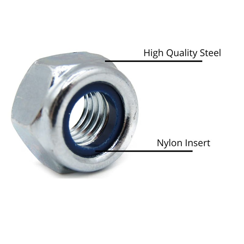 M10 Nyloc Steel Nuts, 10mm Self Locking Nuts with Nylon