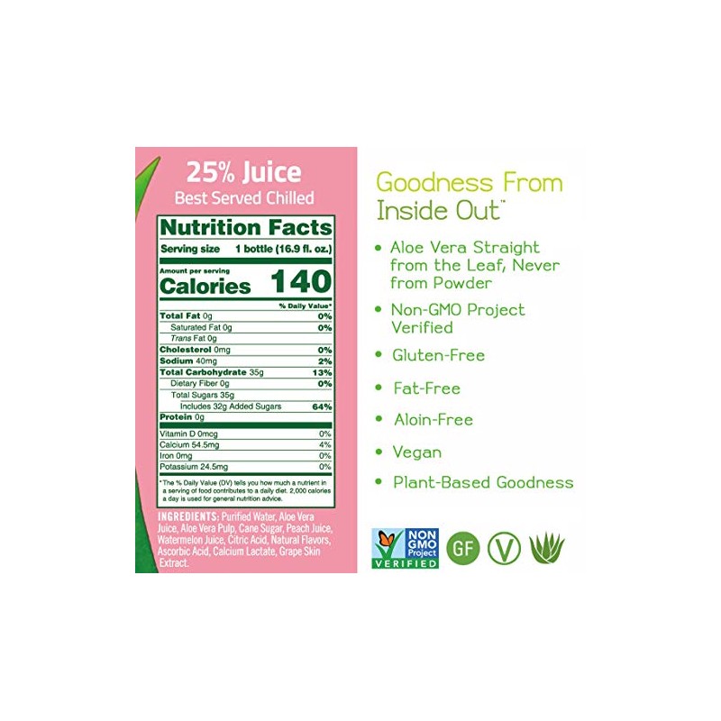 Alo Comfort Watermelon and Peach Aloe Vera Juice Drink, 16.9
