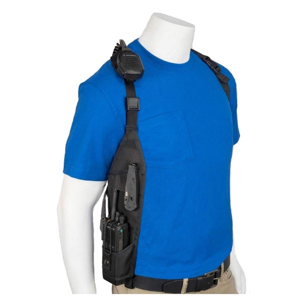 USH-300R Universal Right Side Radio Shoulder Holster Chest Harness with an Adjustable Radio Pouch fits all Motorola ICOM Vertex Two Way Radios from 4-3/4' up to 9" tall. Made in The USA by Holsterguy.