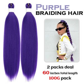 Long Purple Braiding Hair 30 Inch Pre Stretched Synthetic Braiding Hair Extensions for Braids Rumi Purple Hair Extensions Yaki Texture for Stage Party Halloween Costume Cosplay 2 Packs