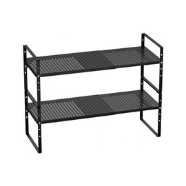 WEJIPP Cabinet Shelf Organizer Expandable Spice Rack Stackable Countertop Organizer Shelves for Cabinet Pantry Counter Cupboard Inside Cabinet,Kitchen Under Sink Storage Shelf Rack,Black,2 Packs