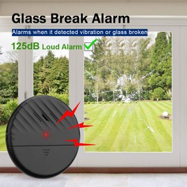 WSDCAM Ultra-Slim Glass Break Detector - 125dB Alarm, Vibration Sensor for Home Security - 4 Pack - Black
