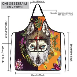 BNQL Wolf Art Apron with Pockets Wolf Gifts for Women Wolf Print Apron Wolf Lover Colorful Wolf Kitchen Cooking Apron Plant Apron L, Plant apron