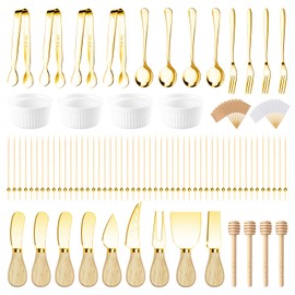 Charcuterie Boards Accessories Gold Charcuterie Utensils 169Pcs Cheese Spreader Knife Set Small Serving Tongs Forks and Spoons Dipping Bowls Honey Dipper Toothpick Flags Cocktail Picks for Appetizers