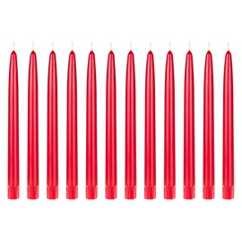 Mega Candles 12 pcs Unscented Red Self Fitting Taper Candle, Hand Poured Wax Candles 10 Inch x 7/8 Inch, Home Décor, Wedding Receptions, Baby Showers, Birthdays, Celebrations, Party Favors & More