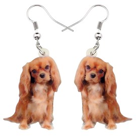 WEVENI Acrylic Cavalier King Charles Spaniel Dog Earrings Dangle Drop Lovely Pet Jewelry For Women Gifts (Orange)