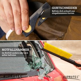 AUPROTEC 8 in 1 Car Multi Tool with Built-in Seat Belt Cutter, Emergency Hammer and Whisk for Safety and Clear View