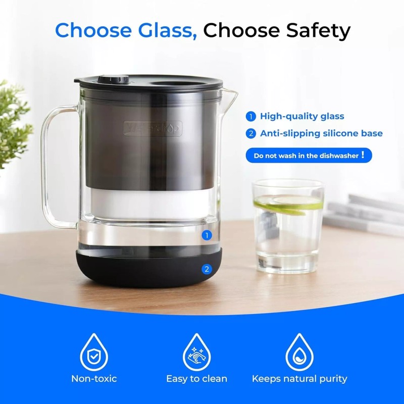 Waterdrop Glass Water Filter Pitcher with 1 Filter, Eco-Friendly, Black