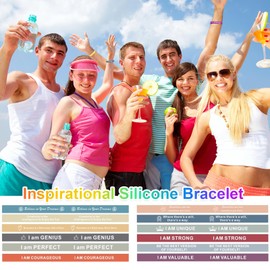 Mshepoi 48 Stücke Motivationsarmbänder auf Deutsch, 12 Verschiedene Silikonarmband mit Positiven Sprüchen, Gummi Armband Geeignet als Geschenk für Kinder, Freunde und Kollegen (20,2 cm)