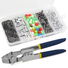 Fishing Crimping Tool Fishing Wire Line Crimping Rigging Kit Fishing Pliers Wire Rope Leader Crimp Tool with 500pcs Fishing Crimp Sleeves Beads Set Wire Rope Crimping Tool(Blue)
