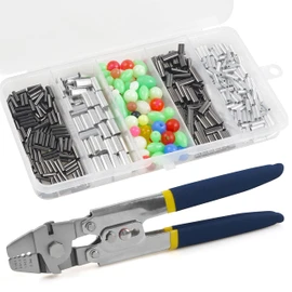 Fishing Crimping Tool Fishing Wire Line Crimping Rigging Kit Fishing Pliers Wire Rope Leader Crimp Tool with 500pcs Fishing Crimp Sleeves Beads Set Wire Rope Crimping Tool(Blue)