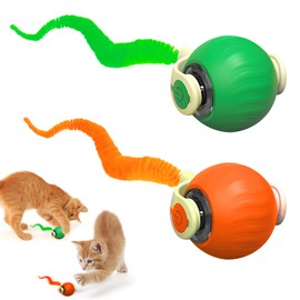 2Pcs Chewy Viral Rolling Ball | Rolling Ball for Cats, Smart Interactive Cat Toy Self Rolling Ball, Electric Ball Toy for Cats, Interactive Cat Toy Ball, 360° Rolling Small Cats Puppy Ball (Red+Green)