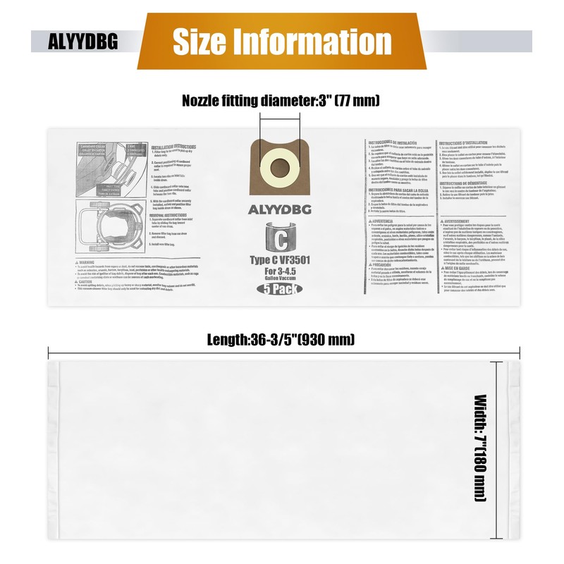 ALYYDBG for Ridgid Shop Vac bags 3-4.5 Gallon, Size C
