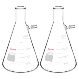 StonyLab Borosilicate Glass Filtering Flask, Bolt Neck with Tubulation (2 Pack) (2000ml)