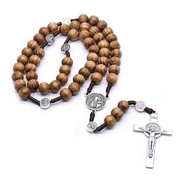 Handmade Wooden Rosary Beaded Catholic Cross Necklace 4.6" Soul Crucifix Pendants Y- Style Wood Beads Necklaces for Women Men Mother Father Birthday Baptism Jewelries-1