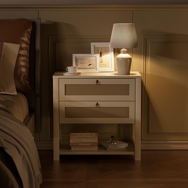 GRUSIGN Nightstand with Drawers and Storage Shelf - Large Nightstands